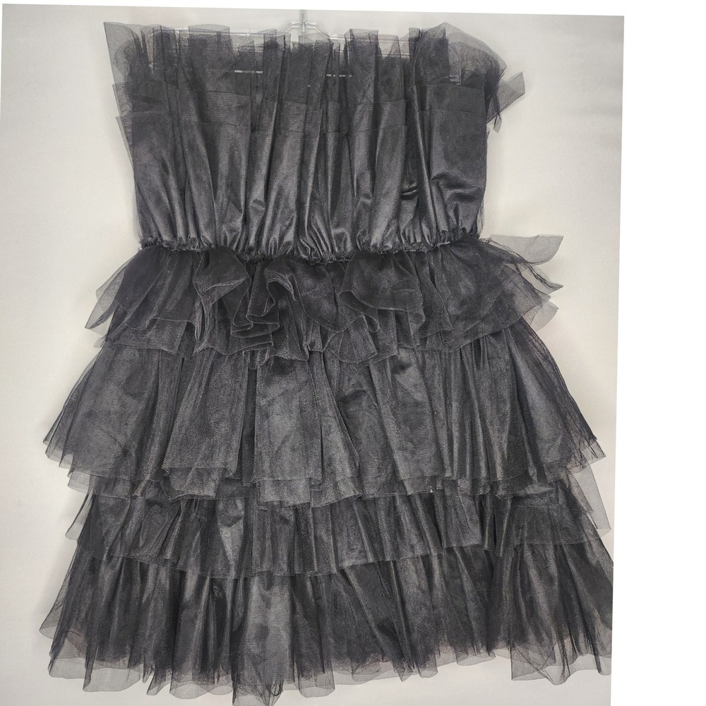 NWT MABLE Women's‎ Large Strapless Black Tiered Tulle Cocktail Dress Mini Party - Picture 4 of 9